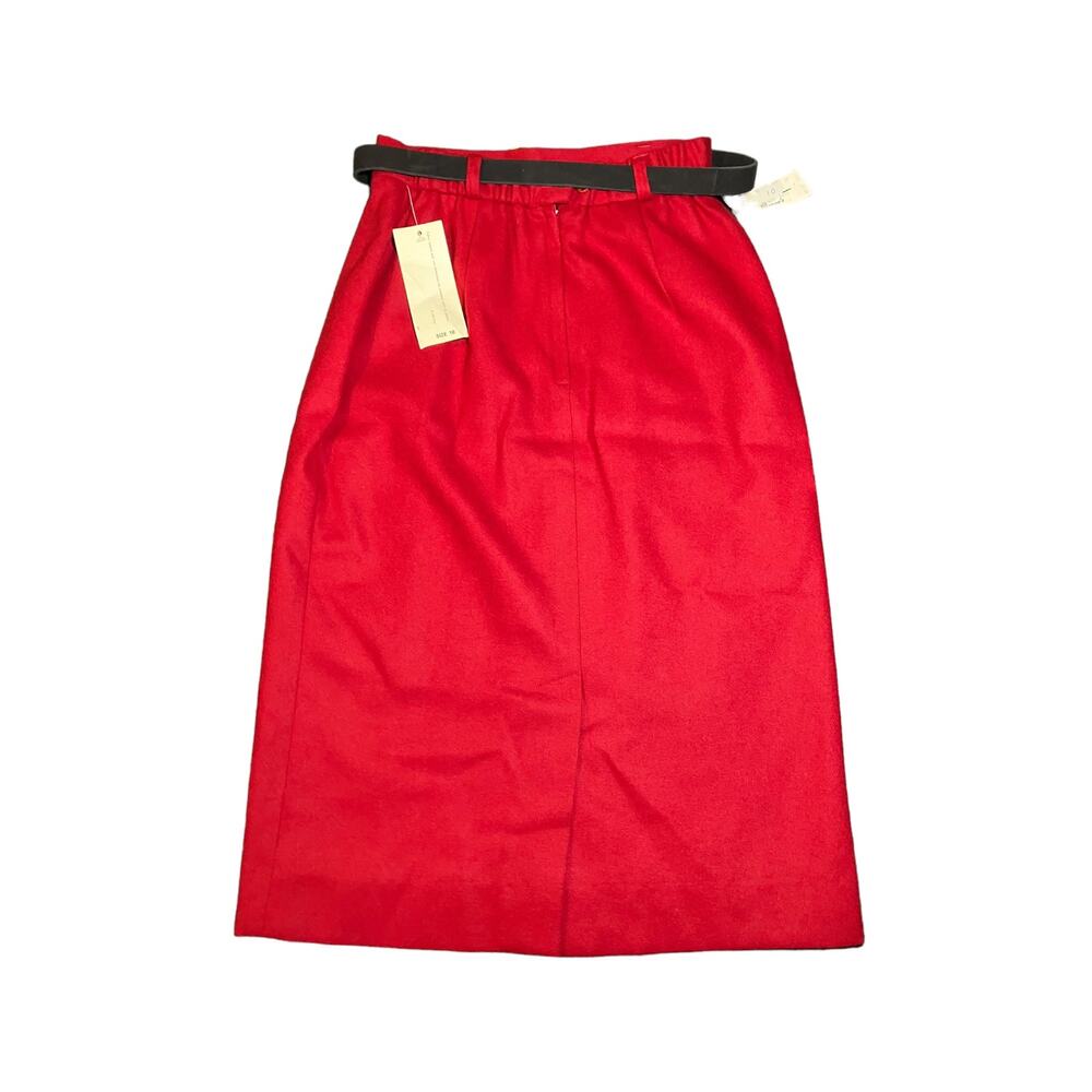 Koret Women's VINTAGE W/Tags 1990's Red 100% Merino Wool Skirt w/ Belt | Size 10 - Picture 2 of 16